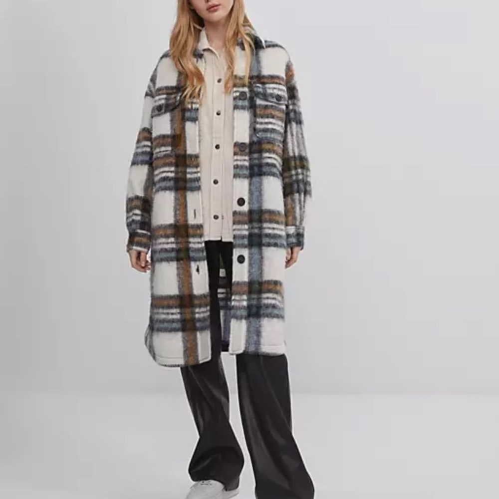 Bershka longline shacket in plaid